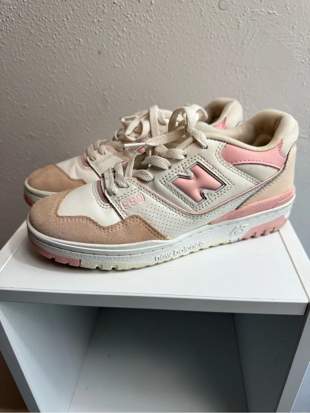 New Balance 550 Women's Cream and Pink Athletic Sneakers